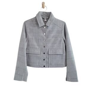 Noli Women's Boxy Crop Collar Jacket Blazer, Micro Houndstooth Metallic Knit Y2K